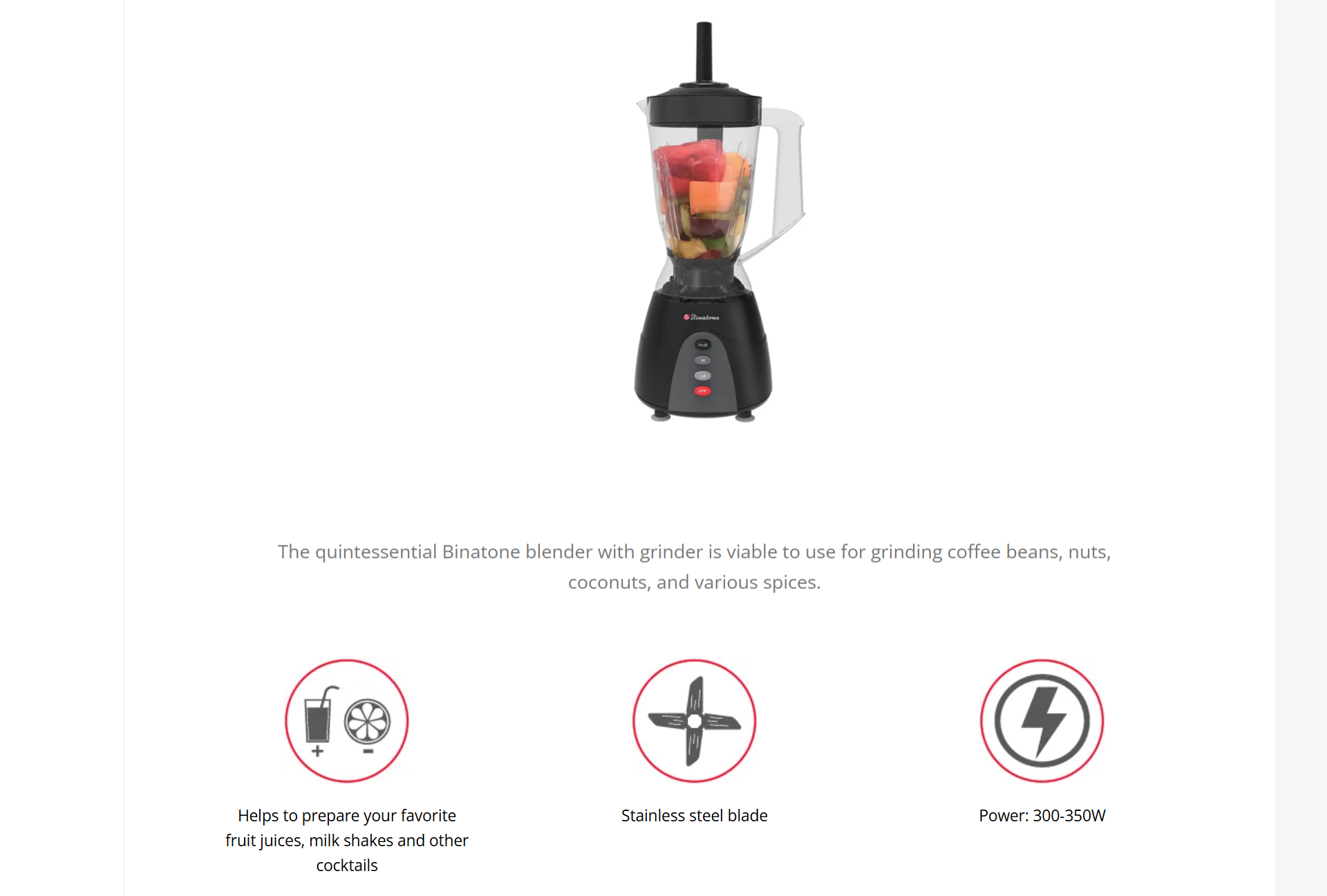 Binatone 1.5 Litre Blender /Grinder With Stirring Stick BLG-595 (MK2) + 2 Years Warranty