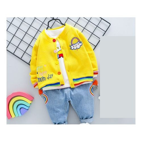GIRL RAINBOW DESIGN WITH JEANS 3PSC SET - YELLOW